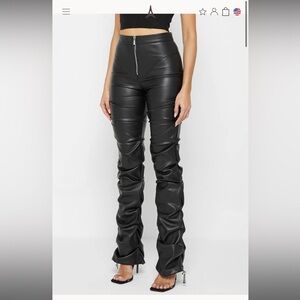 MDV Tacked Leather Flared Trousers - Black